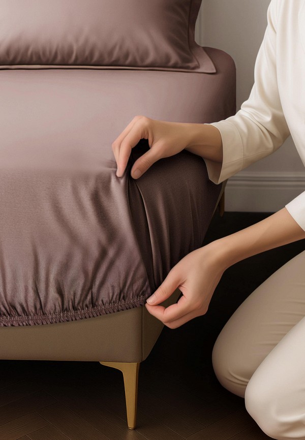 Bellehome Простыня 1,5-спальная - на резинке Стефания Mokko 120х200х30 сатин - фото 3