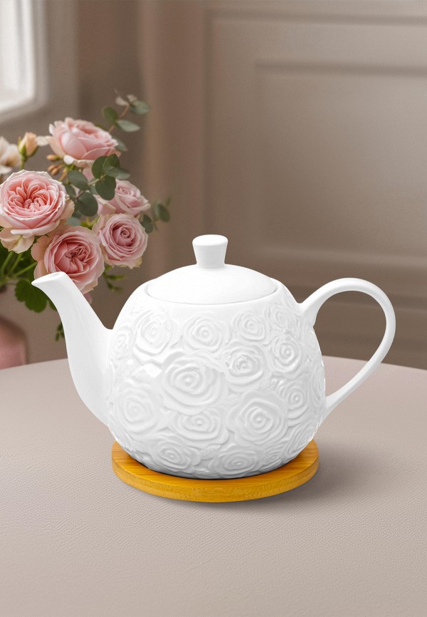 Elan Gallery Чайник заварочный - 900 мл 21,5х13,5х14,5 см Розы на деревянной подставке - фото 3