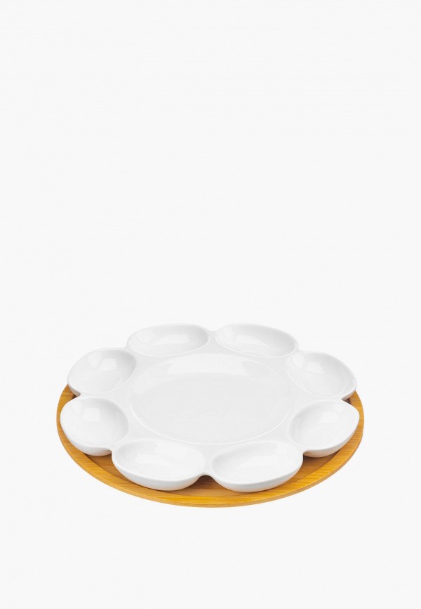 Elan Gallery Блюдо сервировочное - для яиц 23х23х1,5 см Айсберг, на бамбуковой подставке - фото 1