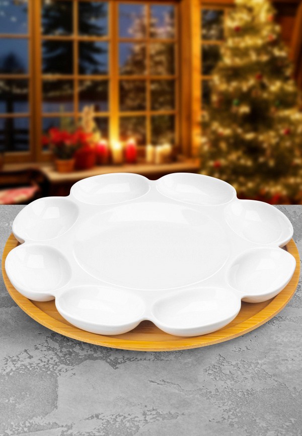 Elan Gallery Блюдо сервировочное - для яиц 23х23х1,5 см Айсберг, на бамбуковой подставке - фото 1