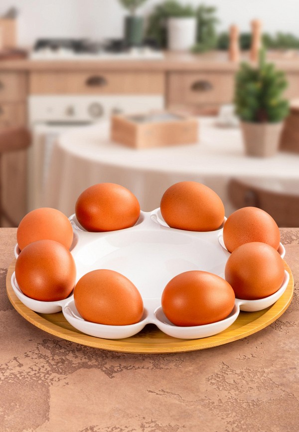 Elan Gallery Блюдо сервировочное - для яиц 23х23х1,5 см Айсберг, на бамбуковой подставке - фото 6