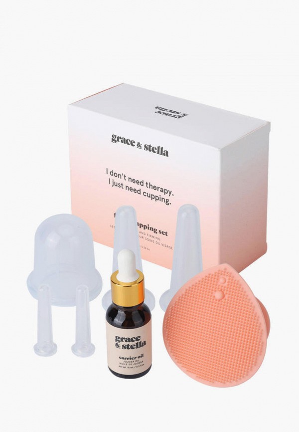 Grace and Stella Набор для ухода за лицом - вакуумные массажные баночки 5 шт, масло и щетка, 184 г - фото 1