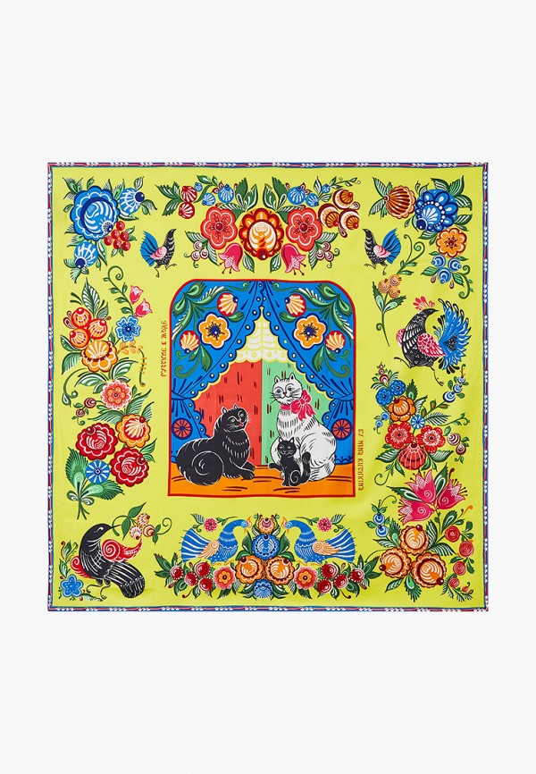 Русские в моде Платок - Городецкая роспись с ручной подшивкой - фото 1