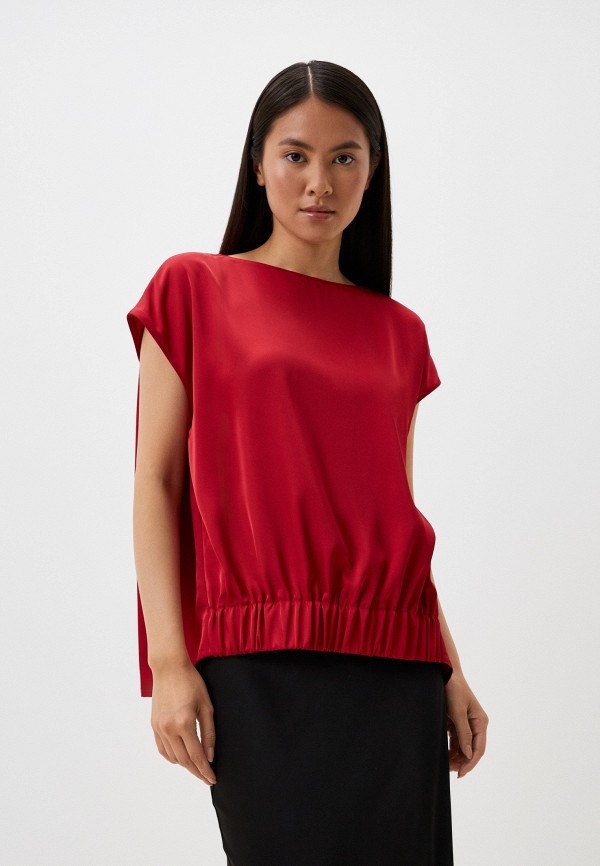 Tunkina Блуза - на широкой резинке приспущенный рукав шелк красный винный - фото 1