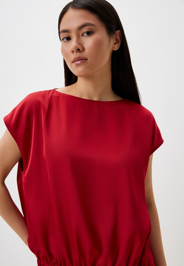 Tunkina Блуза - на широкой резинке приспущенный рукав шелк красный винный - фото 4
