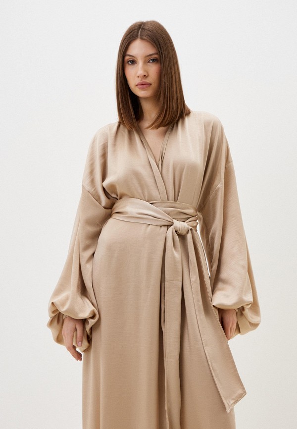 Tunkina Платье - кимоно пышные рукава, шелк крэш бежевый - фото 2