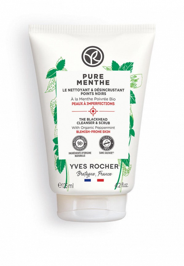 Yves Rocher Гоммаж для лица - Против Черных Точек 3в1 с Перечной Мятой БИО - Для кожи, склонной к несовершенствам, 125 мл - фото 1