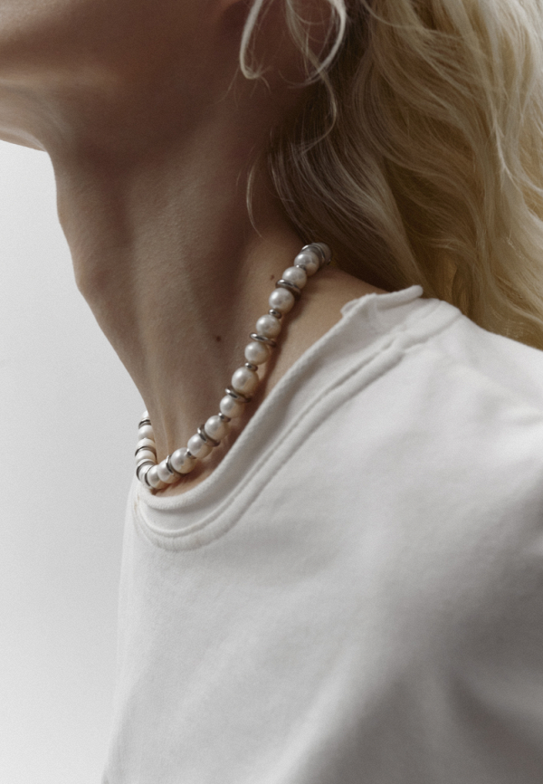 Ресурс Чокер - из белого жемчуга со стальными дисками - фото 5