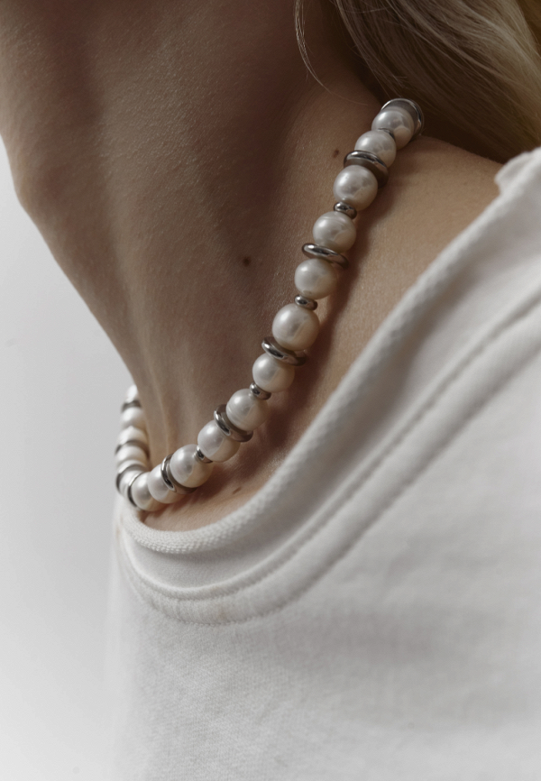 Ресурс Чокер - из белого жемчуга со стальными дисками - фото 6