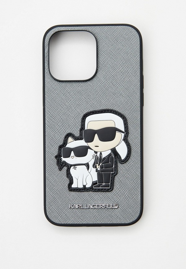 Чехол для iPhone Karl Lagerfeld 14 Pro Max, из экокожи, цвет: серый ...
