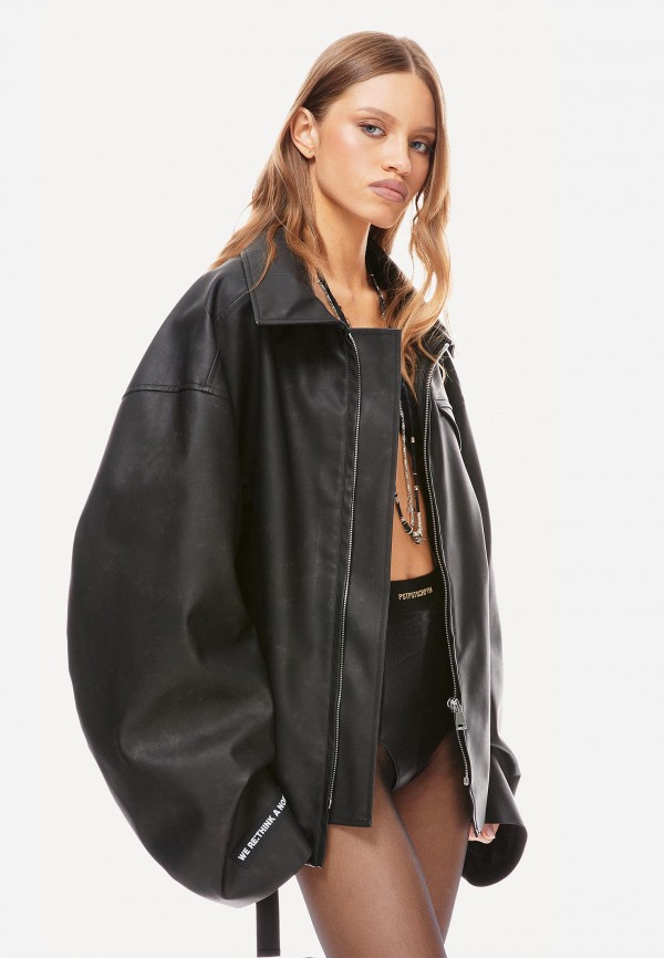 Куртка кожаная Post Post Scriptum оверсайз из веган кожи, цвет: черный ...