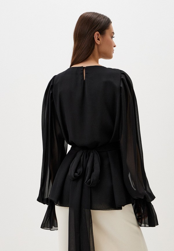 Tunkina Блуза - вырез-лодочка с шарфом поясом шифон черный - фото 3
