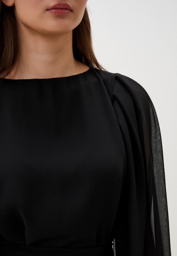 Tunkina Блуза - вырез-лодочка с шарфом поясом шифон черный - фото 4