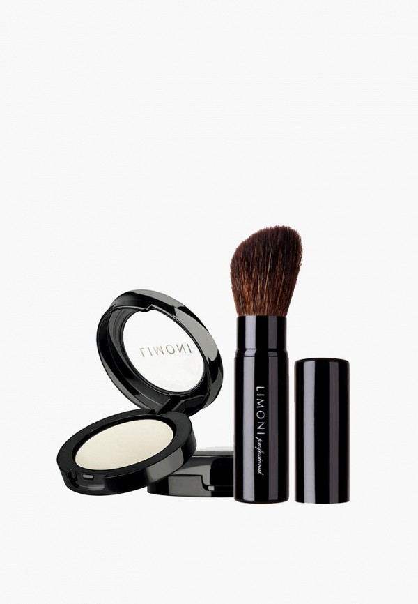 Limoni Набор косметики - Компактная матирующая пудра для лица в футляре + Кисть выдвижная скошенная для пудры, бронзера и румян № 30 - фото 1
