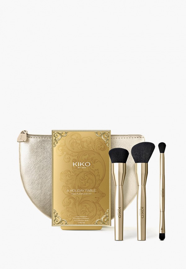Kiko Milano Набор кистей для макияжа - A holiday fable fabulous brushes kit, Для тональной основы, пудры и теней для век, 3 шт. + Косметичка - фото 1