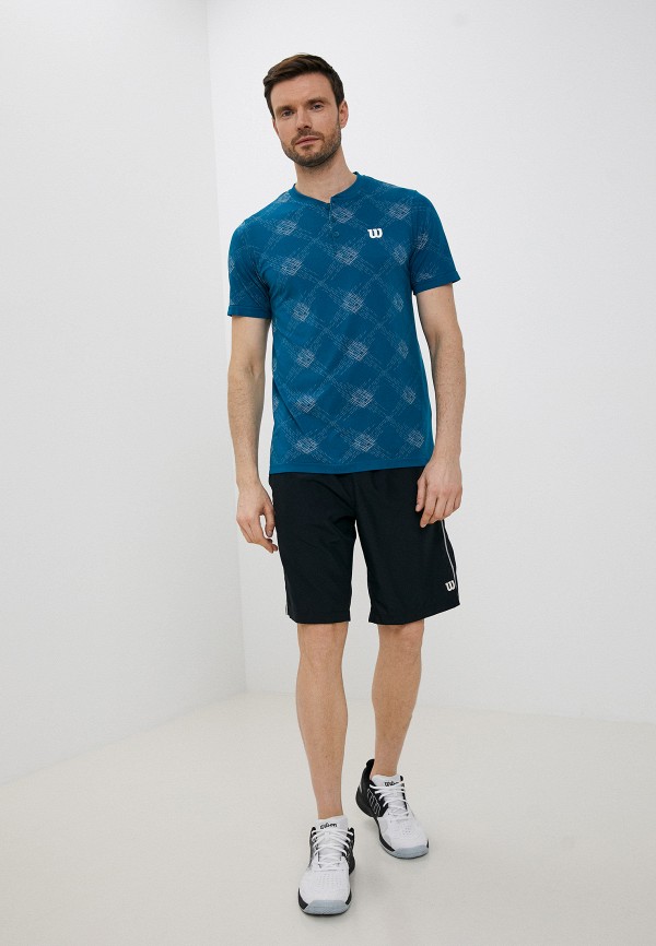 Футболка спортивная Wilson POWER SEAMLESS HENLEY III, цвет: синий ...