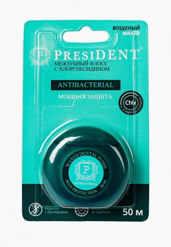 President Зубная нить - - межзубный флосс, Antibacterial, с хлоргексидином, 50 м - фото 4