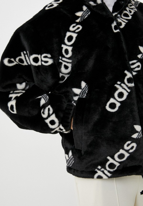 Adidas originals faux fur jacket with back trefoil logo in black 2025