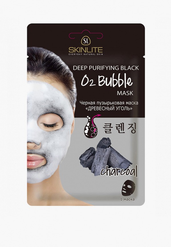 Skinlite Маска для лица - Черная пузырьковая «ДРЕВЕСНЫЙ УГОЛЬ» - фото 1