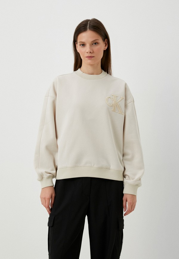 Свитшот Calvin Klein Jeans, цвет: бежевый, RTLACT798601 — купить в ...