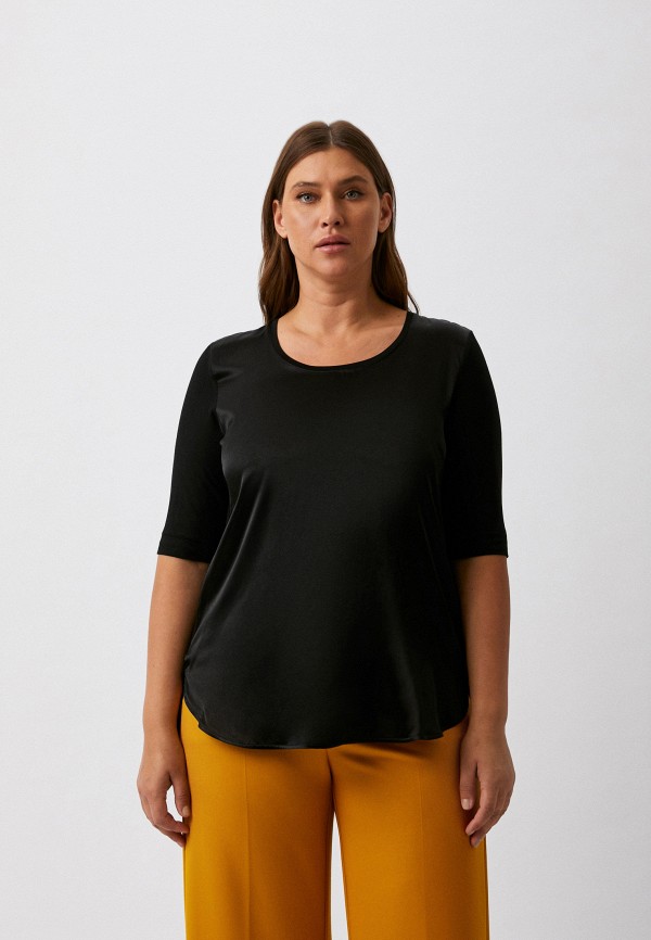 T-shirt Femme Marina Rinaldi - Ligne Voyage Relax - Noir En Viscose Nervurée - Manches 3/4 - Neuf Avec étiquettes