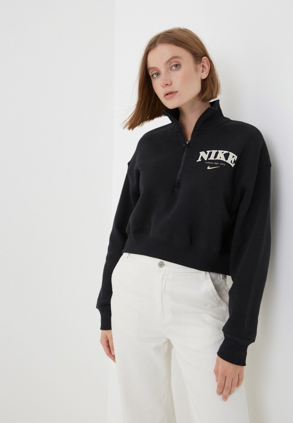 Олимпийка Nike W NSW PHNX FLC QZ CROP PRNT, цвет: черный, RTLACV258701 ...