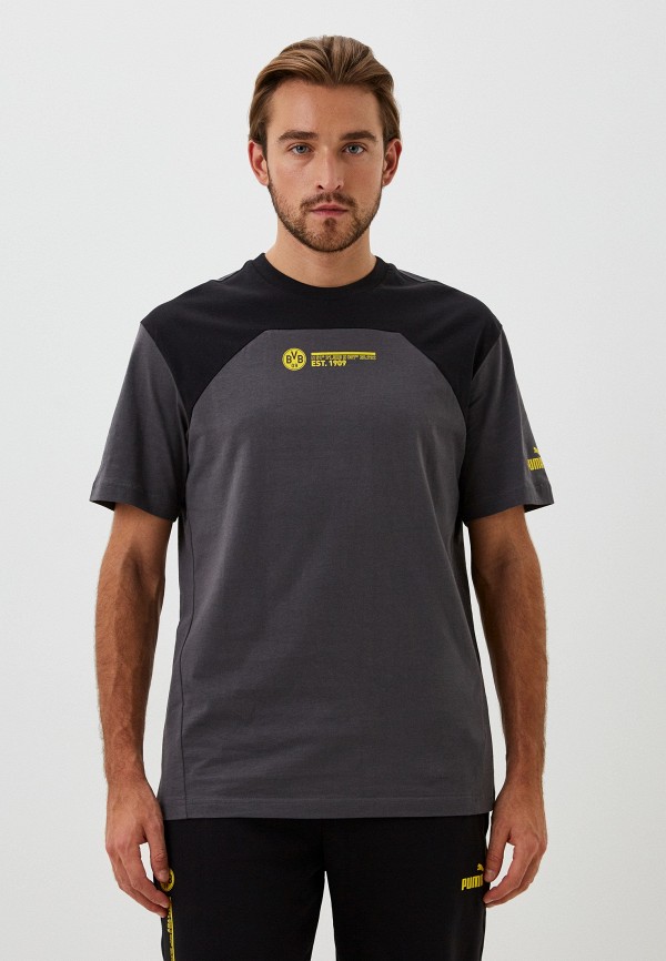 PUMA Футболка - BVB FtblCulture Tee Shadow Gray-PUMA Bla - фото 1