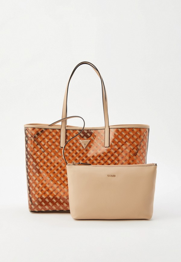 GUESS Borsa Tuana Large Tote - Nero Con Logo - In Poliuretano Con Pochette Interna Rimovibile
