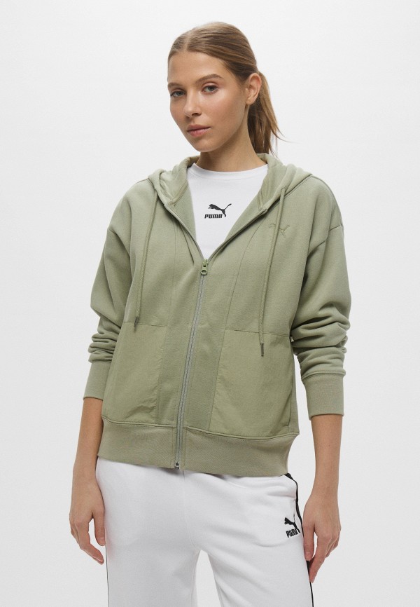 TREASURE PULSEON フーディー カーキ L Толстовка PUMA HER Relaxed Full-Zip Hoodie FL, цвет: зеленый