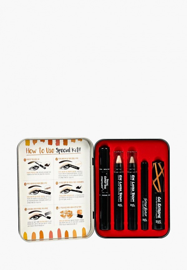 Touch in Sol Набор косметики - для макияжа Sweet Macaroon (тушь,тушь д/бровей,подводка,тени для век,лак для губ) №2 Оrange Macaroon - фото 2