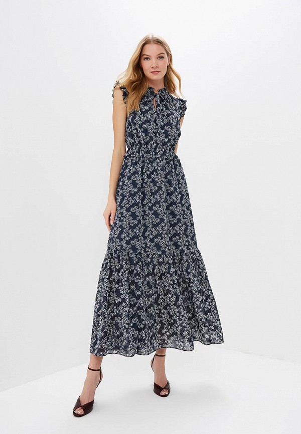 

Платье Banana Republic, SL TIE NECK MAXI SHADOW STRIPE FLORAL, Синий