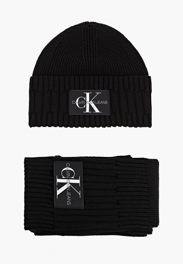

Комплект Calvin Klein Jeans, Черный, шапка и шарф 30х180 см