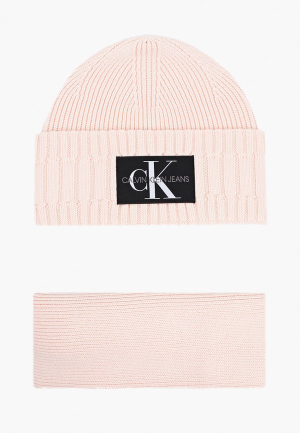 

Комплект Calvin Klein Jeans, Розовый, шапка и шарф 30х180 см