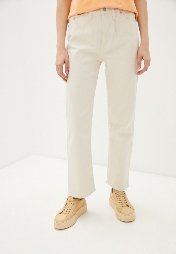 

Брюки Calvin Klein Jeans, Бежевый, HIGH RISE STRAIGHT