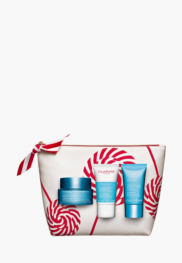 

Набор для ухода за лицом Clarins, Прозрачный, увлажняющий крем Hydra-Essentiel, 50 мл; отшелушивающий крем для лица Fresh Scrub, 15 мл; увлажняющая маска с экстрактом каланхоэ SOS Hydra, 15 мл; косметичка.