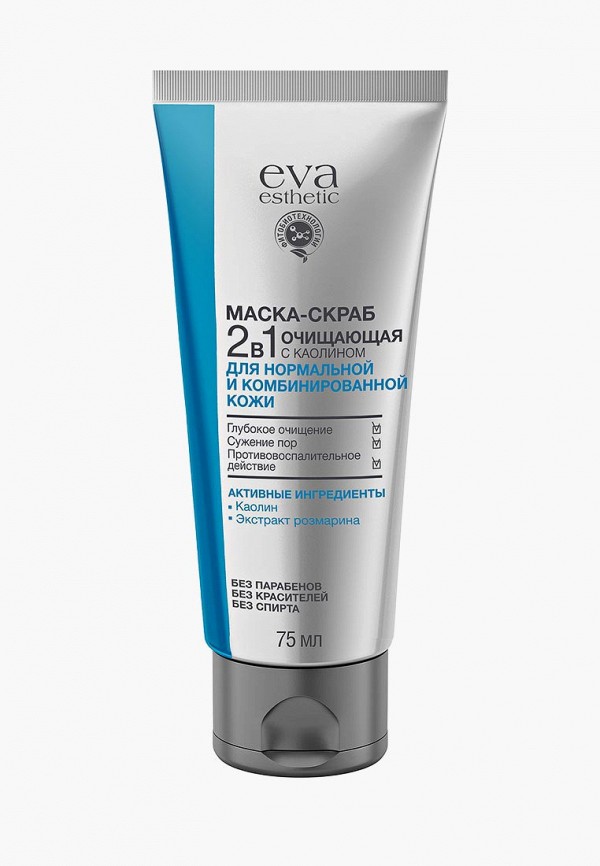 

Скраб для лица Eva Esthetic, 2 в 1 для нормальной и комбинированной кожи очищающая с каолином, 75 мл