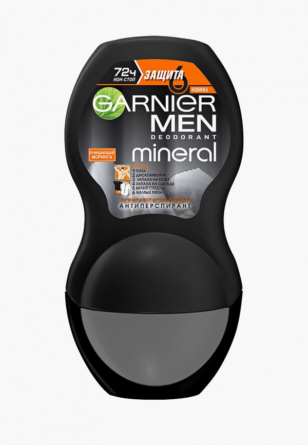 

Дезодорант Garnier, Прозрачный, ролик "Mineral, Защита 6, Очищающая Моринга", защита 72 часа, мужской, 50 мл
