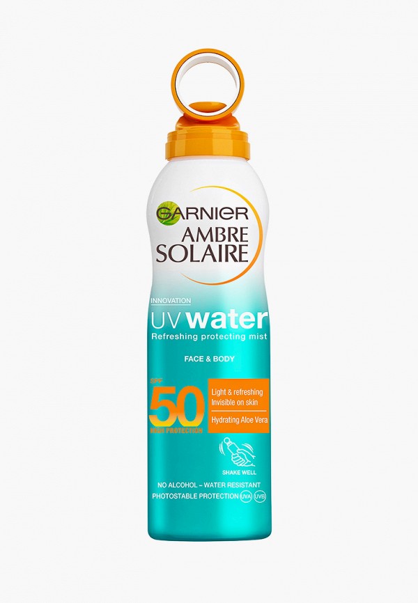 

Спрей для тела Garnier, Голубой, Ambre Solaire "Солнечная вода", освежающий, с алоэ вера, SPF 50, 200 мл