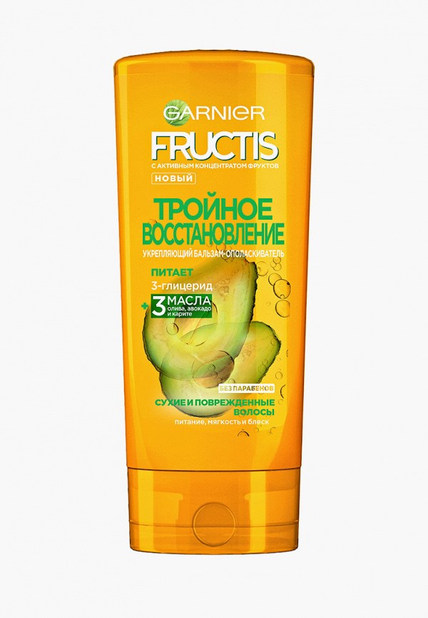 

Бальзам для волос Garnier, Желтый, Фруктис, Тройное Восстановление, укрепляющий, для поврежденных и ослабленных волос, 387 мл, с маслами Оливы, Авокадо и Карите
