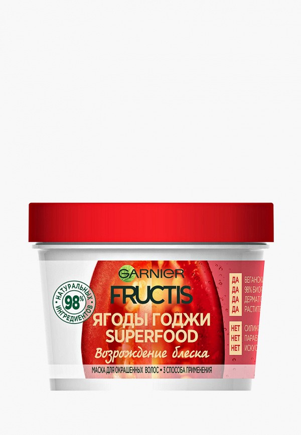 

Маска для волос Garnier, Прозрачный, 3в1 "Фруктис, Superfood Ягоды Годжи", возрождающая блеск, для окрашенных волос, 390 мл, без парабенов, силиконов и искусственных красителей