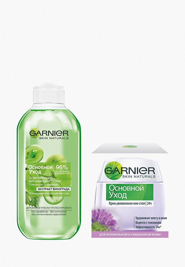 

Набор для ухода за лицом Garnier, Основной уход Очищающий тоник для лица, 200 мл (-50%) + Крем для лица "Увлажнение нон-стоп", 50 мл, Прозрачный