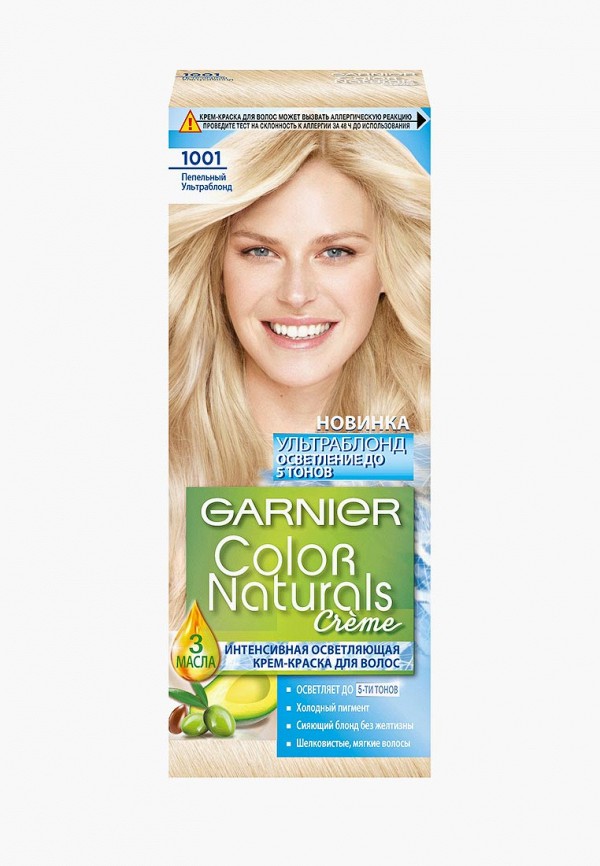

Краска для волос Garnier, Бежевый, "Color Naturals", сияющий блонд без желтизны, оттенок 1001, Пепельный Ультраблонд, 148 г