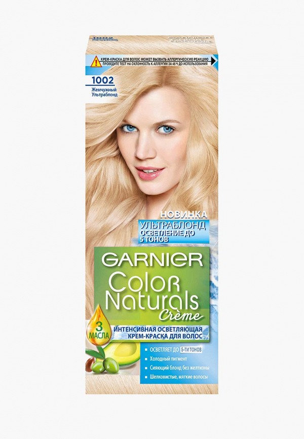 

Краска для волос Garnier, Бежевый, "Color Naturals", сияющий блонд без желтизны, оттенок 1002, Жемчужный Ультраблонд, 148 г
