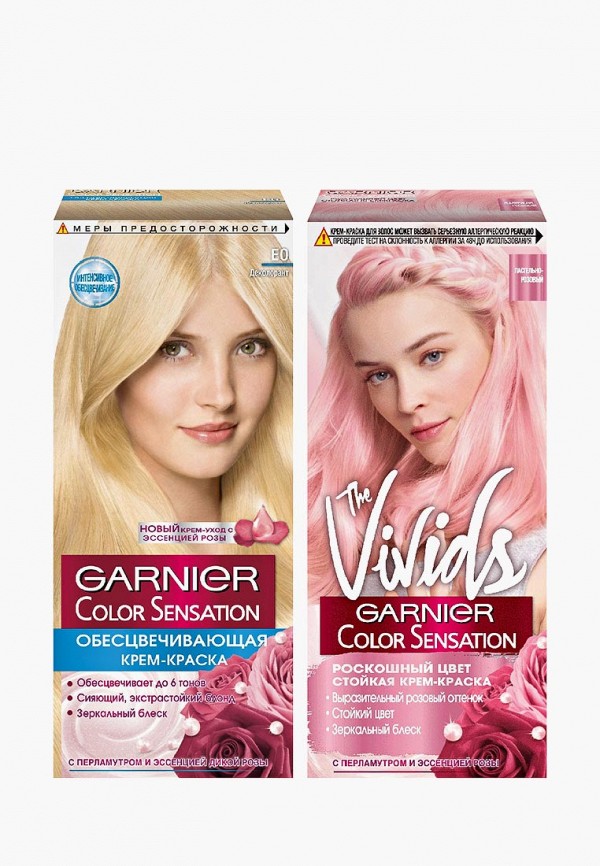 

Краска для волос Garnier, Розовый, "Color Sensation,Роскошь цвета": оттенок E0, Ультра блонд + The Vivids, Пастельно-розовый