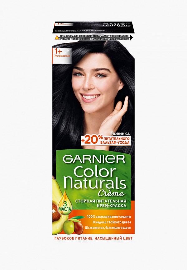 

Краска для волос Garnier, Черный, "Color Naturals", оттенок 1+, Ультра черный, 110 мл