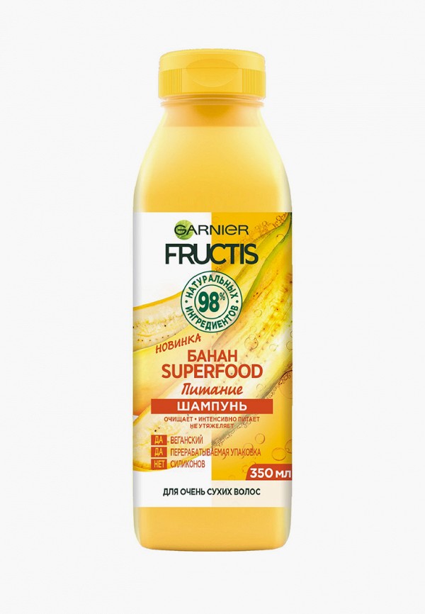 

Шампунь Garnier, Прозрачный, FRUCTIS SUPERFOOD, для сухих волос, Банан, 350 мл