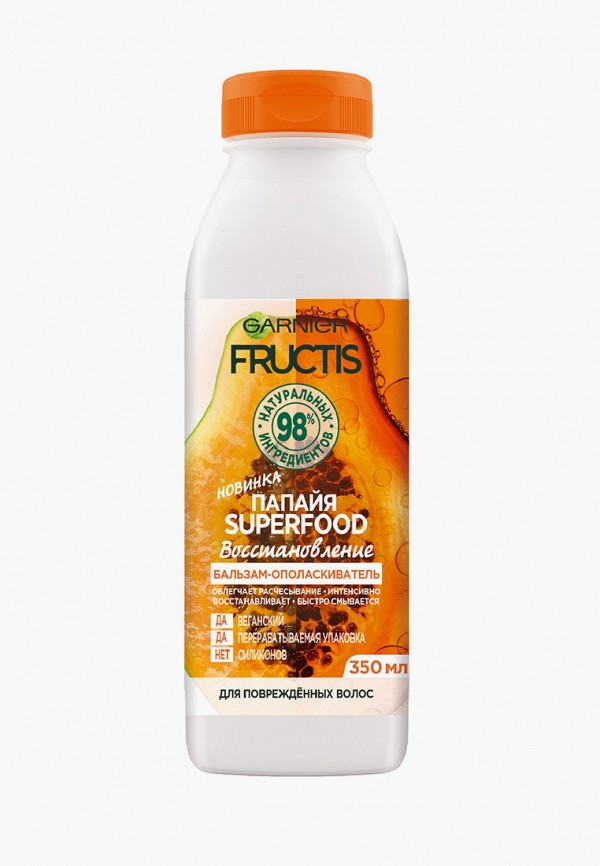 

Бальзам для волос Garnier, Прозрачный, FRUCTIS SUPERFOOD, для поврежденных волос, Папайя, 350 мл