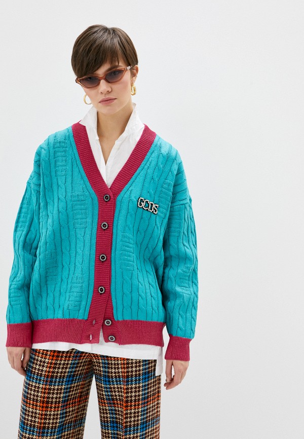 

Кардиган GCDS, Бирюзовый, LOG REVIVAL CARDIGAN