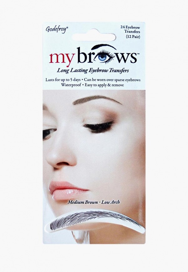 

Трафарет для бровей Godefroy, Eyebrow Transfers 12 пар, форма: низкая арка, коричневый