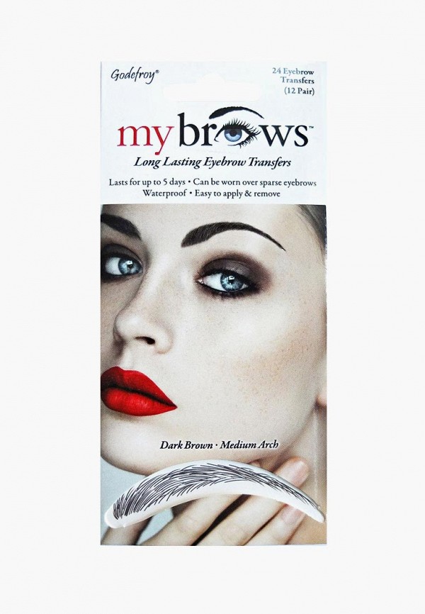 

Трафарет для бровей Godefroy, Eyebrow Transfers 12 пар, форма:высок.арка, темно-коричневый